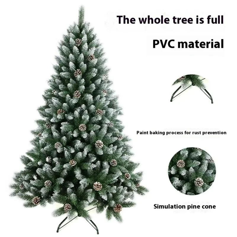 Sapin de Noël de 210 cm avec des pommes de pin, 1100 branches en PVC épaissi, enneigé, arbre de Noël artificiel en forme de crayon