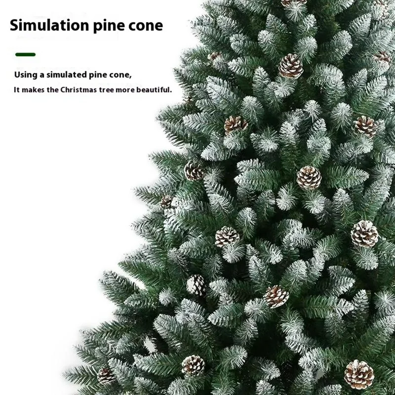 Sapin de Noël de 210 cm avec des pommes de pin, 1100 branches en PVC épaissi, enneigé, arbre de Noël artificiel en forme de crayon