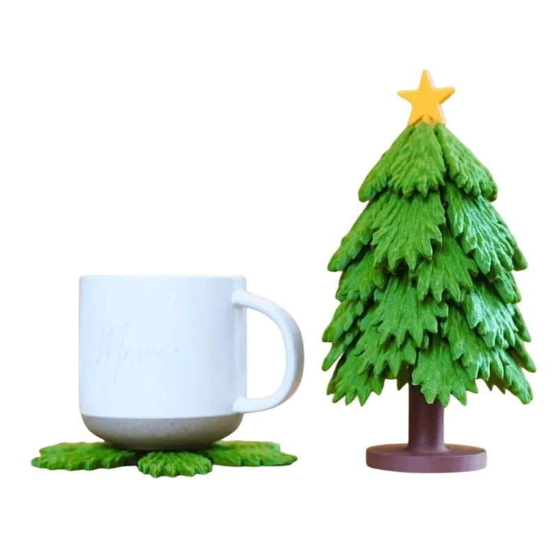 Set di Sottobicchieri ad Albero di Natale Decorazione Festiva Pad Protettivo da Tavola Stampato in 3D con Miniatura di Albero