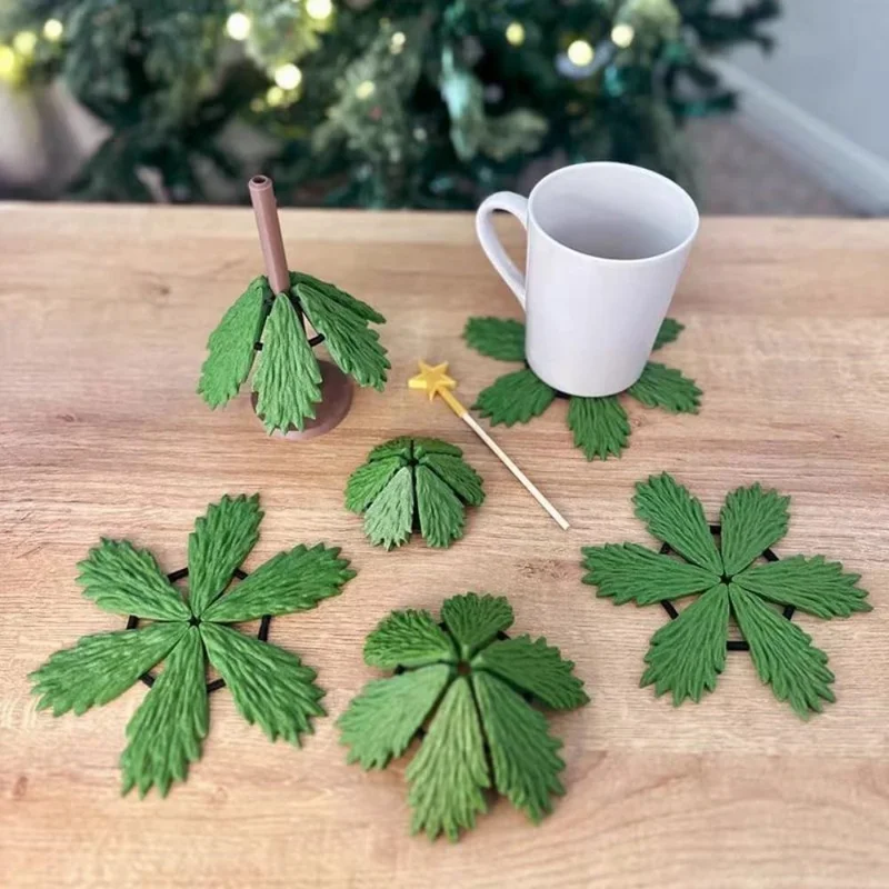 Set di Sottobicchieri ad Albero di Natale Decorazione Festiva Pad Protettivo da Tavola Stampato in 3D con Miniatura di Albero