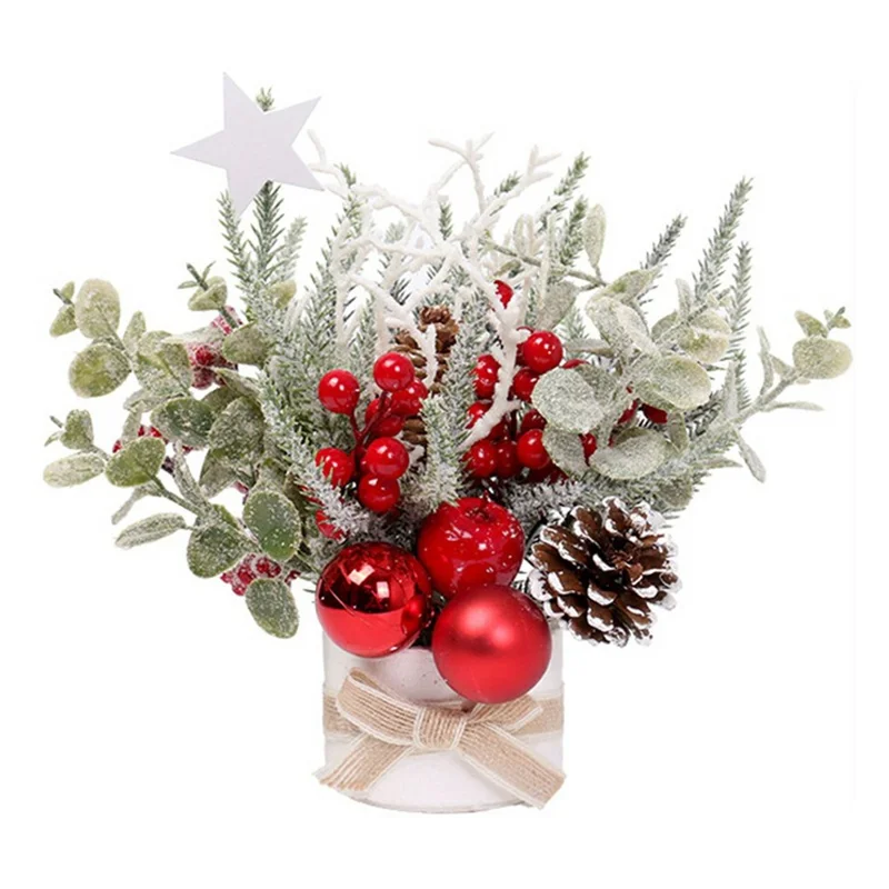 23cm Height Desktop Mini Christmas Tree Festive Potted Plant Decoration Holiday Gift Tabletop Centerpiece - Style 2