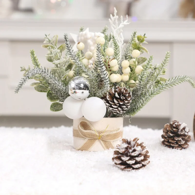 23cm Height Desktop Mini Christmas Tree Festive Potted Plant Decoration Holiday Gift Tabletop Centerpiece - Style 2