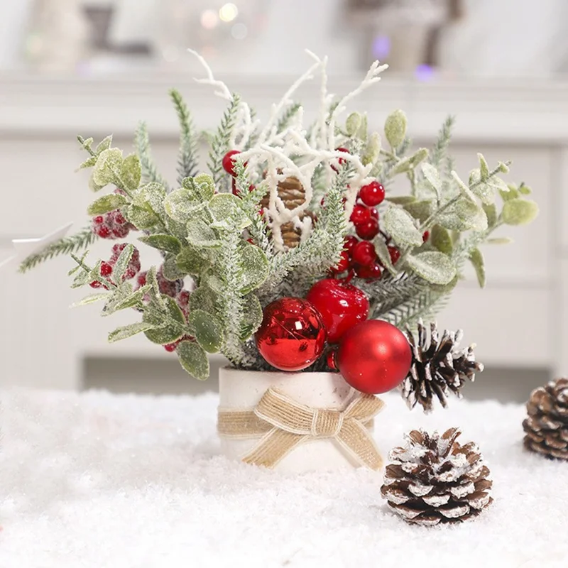 23cm Height Desktop Mini Christmas Tree Festive Potted Plant Decoration Holiday Gift Tabletop Centerpiece - Style 2