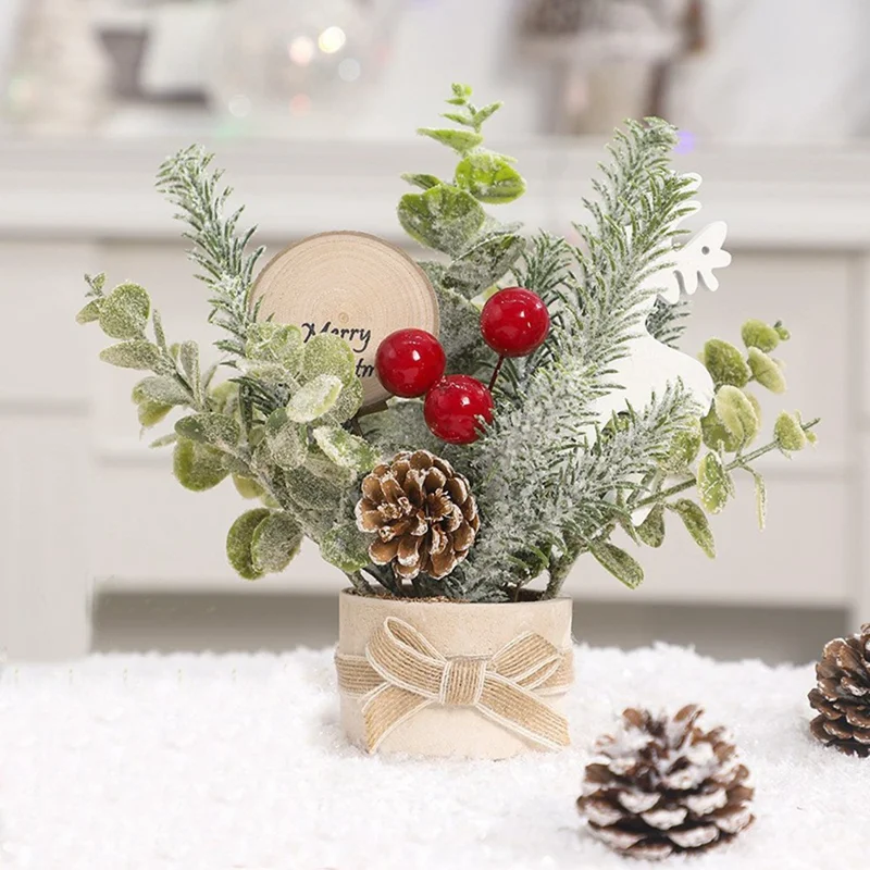 23cm Height Desktop Mini Christmas Tree Festive Potted Plant Decoration Holiday Gift Tabletop Centerpiece - Style 2
