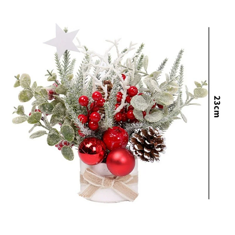 23cm Height Desktop Mini Christmas Tree Festive Potted Plant Decoration Holiday Gift Tabletop Centerpiece - Style 2