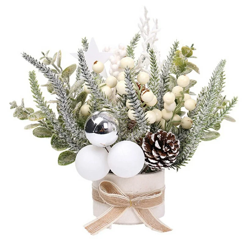 23cm Height Desktop Mini Christmas Tree Festive Potted Plant Decoration Holiday Gift Tabletop Centerpiece - Style 3