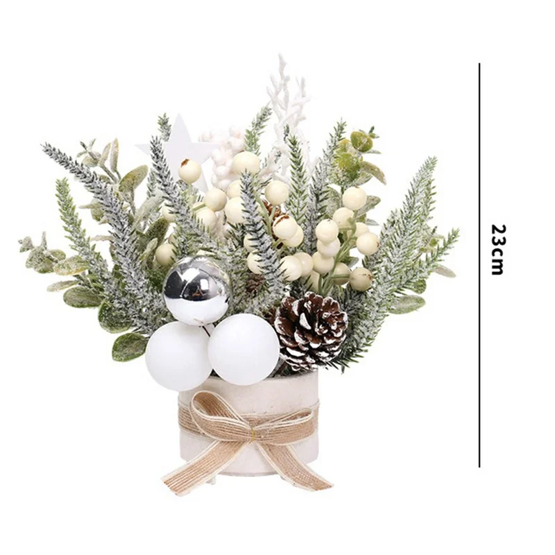 23cm Height Desktop Mini Christmas Tree Festive Potted Plant Decoration Holiday Gift Tabletop Centerpiece - Style 3