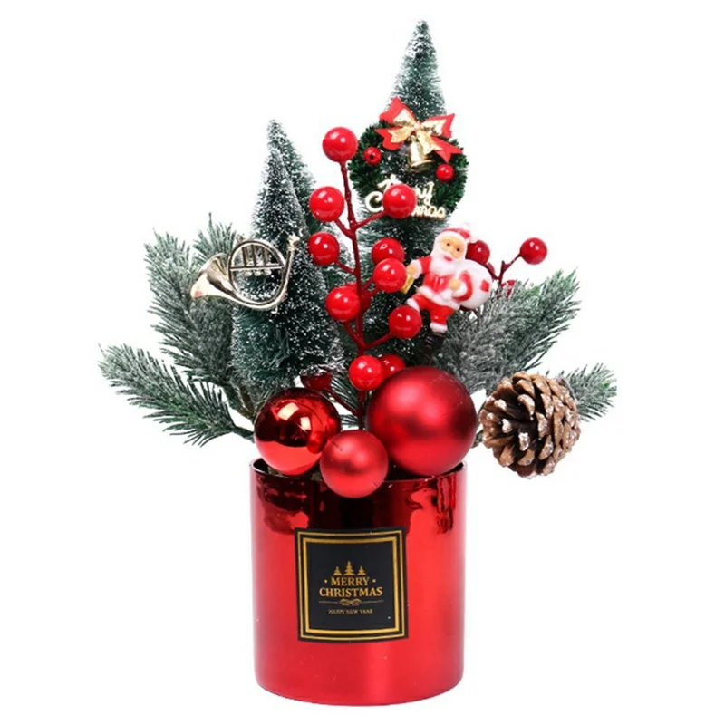 Árvore de Natal Mini de Mesa de 30 cm Planta Festiva em Vaso Decoração de Feriado - Vermelho