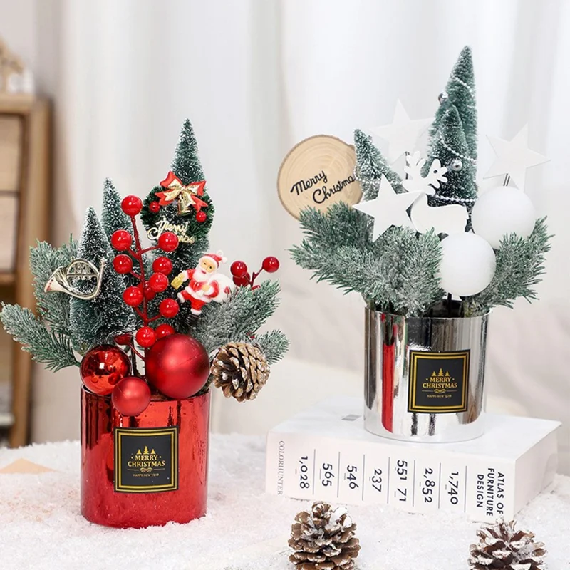 Árvore de Natal Mini de Mesa de 30 cm Planta Festiva em Vaso Decoração de Feriado - Vermelho