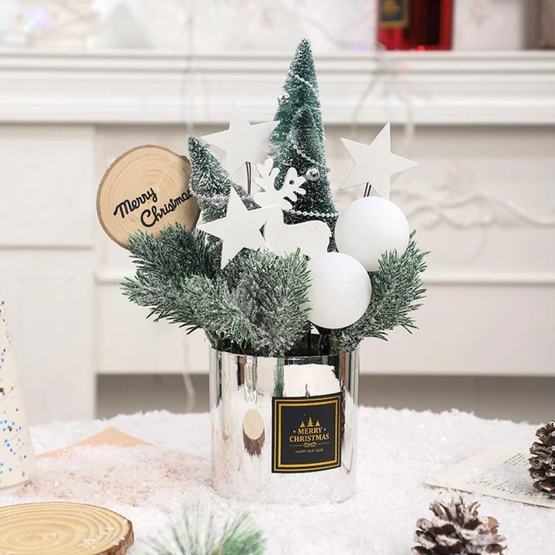 Árvore de Natal Mini de Mesa de 30 cm Planta Festiva em Vaso Decoração de Feriado - Vermelho