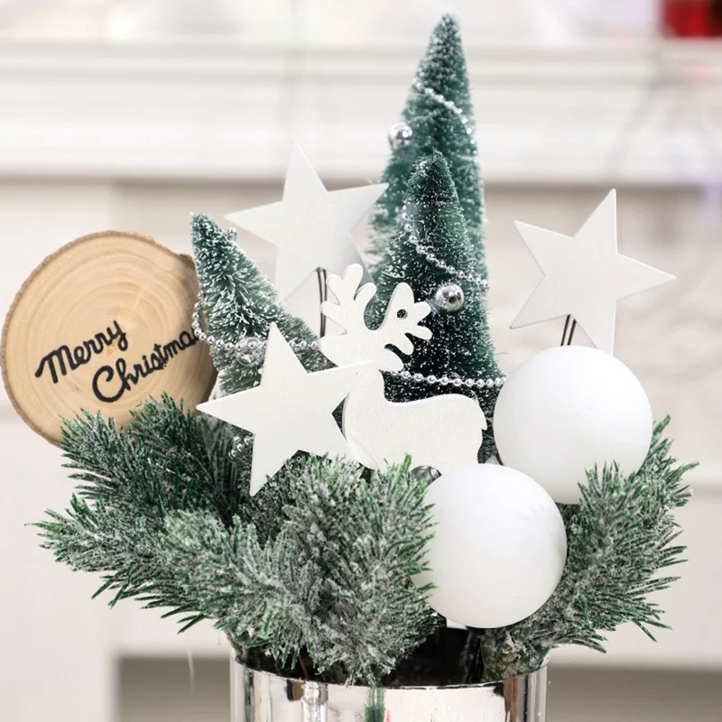 Árvore de Natal Mini de Mesa de 30 cm Planta Festiva em Vaso Decoração de Feriado - Vermelho
