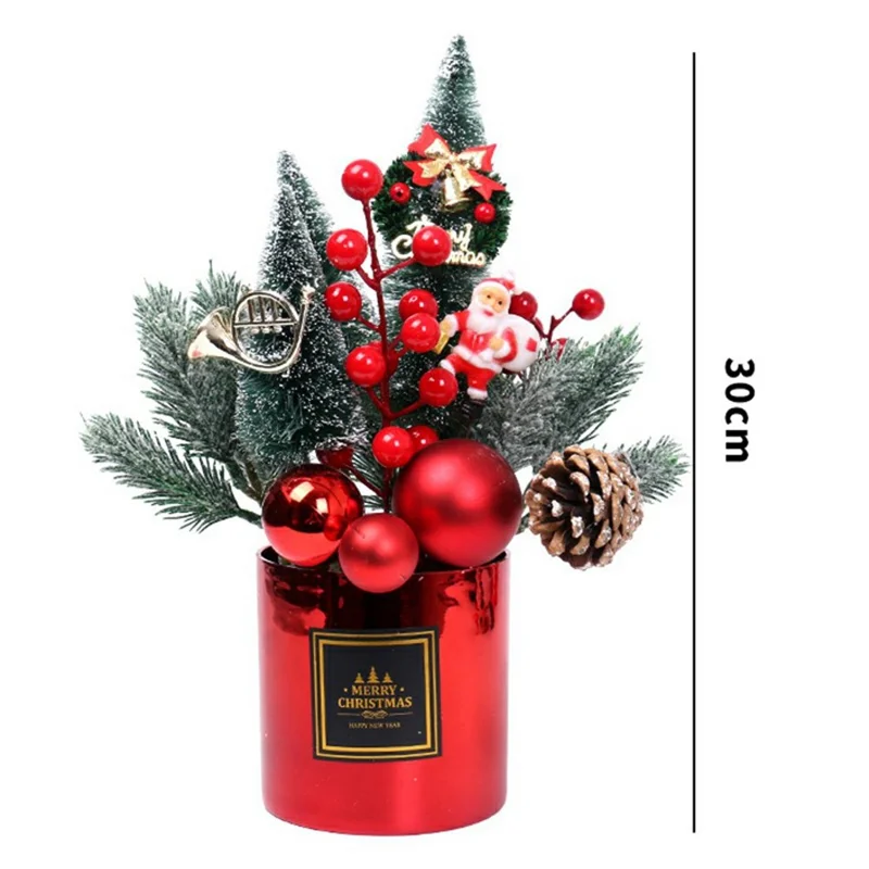 Árvore de Natal Mini de Mesa de 30 cm Planta Festiva em Vaso Decoração de Feriado - Vermelho