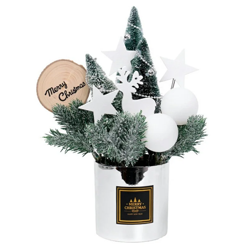 30cm Height Desktop Mini Christmas Tree Festive Potted Plant Holiday Gift Table Decoration - Silver