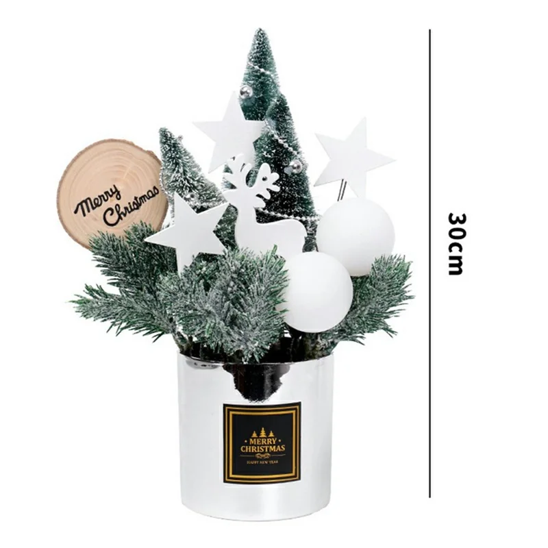 30cm Height Desktop Mini Christmas Tree Festive Potted Plant Holiday Gift Table Decoration - Silver