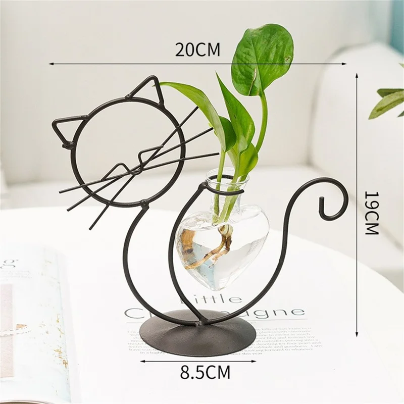 Suporte de Plantas em Formato de Gato Sentado, Ferro, Vaso Hidropônico, Ornamento Criativo para Decoração de Casa - Preto