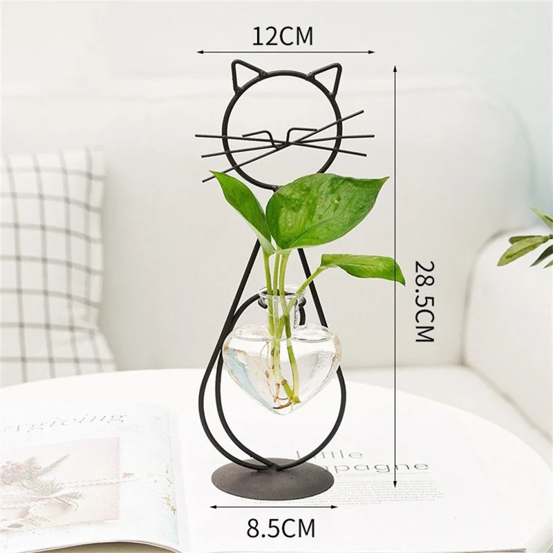 Suporte para Plantas em Formato de Gato em Pé, Vaso Hidropônico de Ferro, Ornamento Criativo para Decoração de Casa - Preto