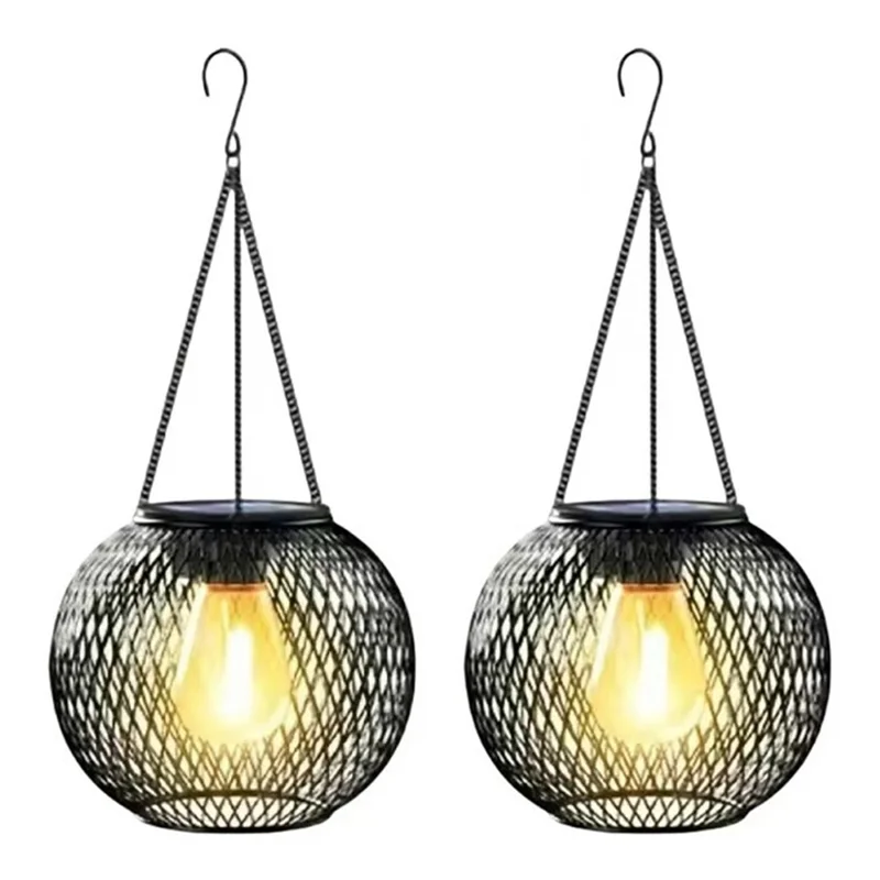 2 Piezas de Farol Solar de Arte en Hierro para Exteriores, Resistente al Agua, Colgante para Jardín, Bombilla Decorativa para Paisaje