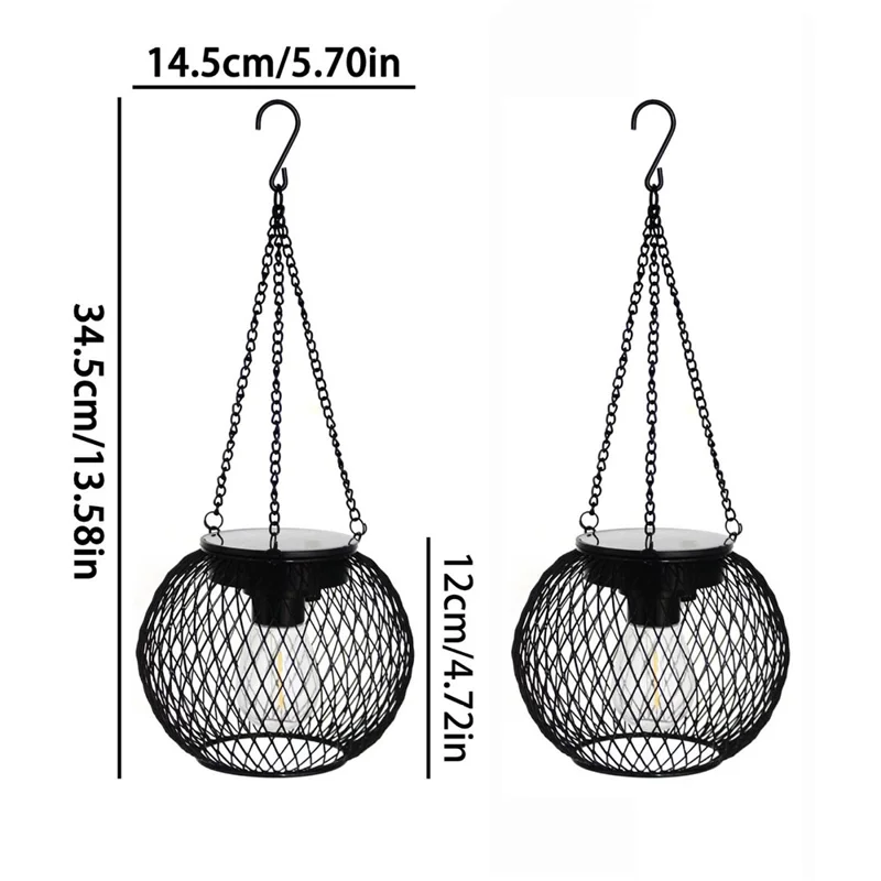 2 Piezas de Farol Solar de Arte en Hierro para Exteriores, Resistente al Agua, Colgante para Jardín, Bombilla Decorativa para Paisaje