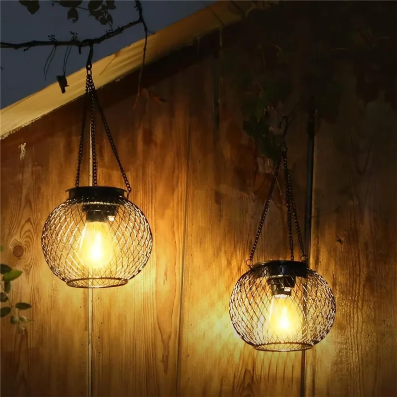 2 Piezas de Farol Solar de Arte en Hierro para Exteriores, Resistente al Agua, Colgante para Jardín, Bombilla Decorativa para Paisaje