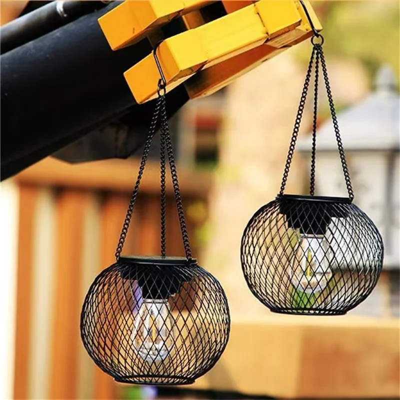 2 Piezas de Farol Solar de Arte en Hierro para Exteriores, Resistente al Agua, Colgante para Jardín, Bombilla Decorativa para Paisaje