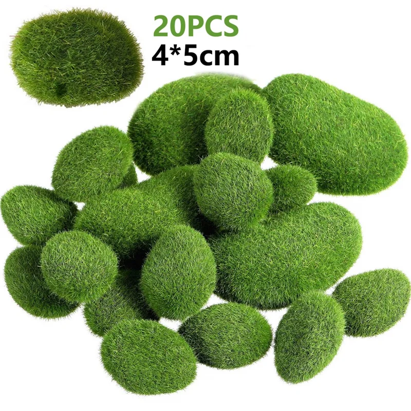 20PCS Artificial Moss Rocks 4 x 5cm Realistic Faux Stone Shooting Prop Decor Garden Glass Container Crafts