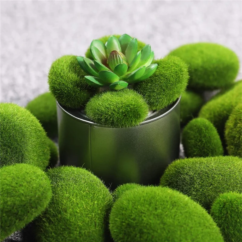 20PCS Artificial Moss Rocks 4 x 5cm Realistic Faux Stone Shooting Prop Decor Garden Glass Container Crafts