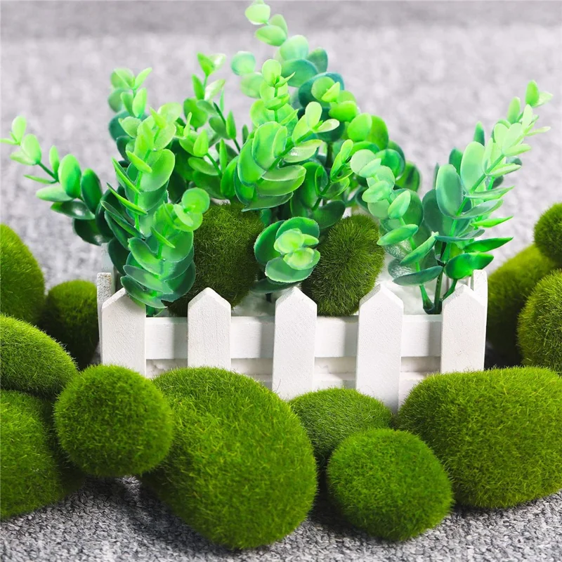 20PCS Artificial Moss Rocks 4 x 5cm Realistic Faux Stone Shooting Prop Decor Garden Glass Container Crafts