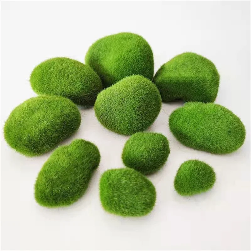 20PCS Artificial Moss Rocks 4 x 5cm Realistic Faux Stone Shooting Prop Decor Garden Glass Container Crafts