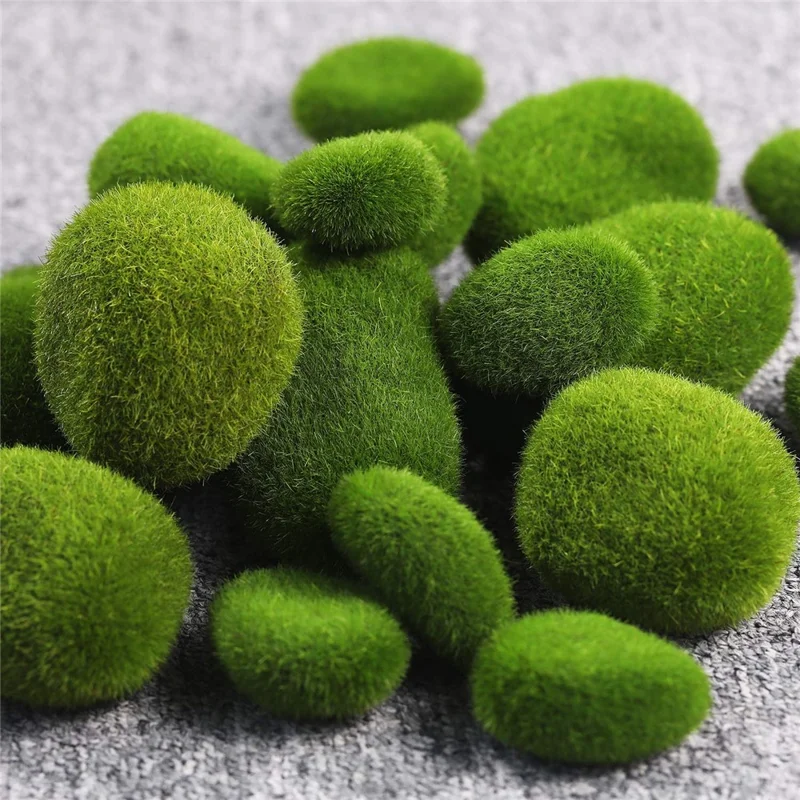 20PCS Artificial Moss Rocks 4 x 5cm Realistic Faux Stone Shooting Prop Decor Garden Glass Container Crafts