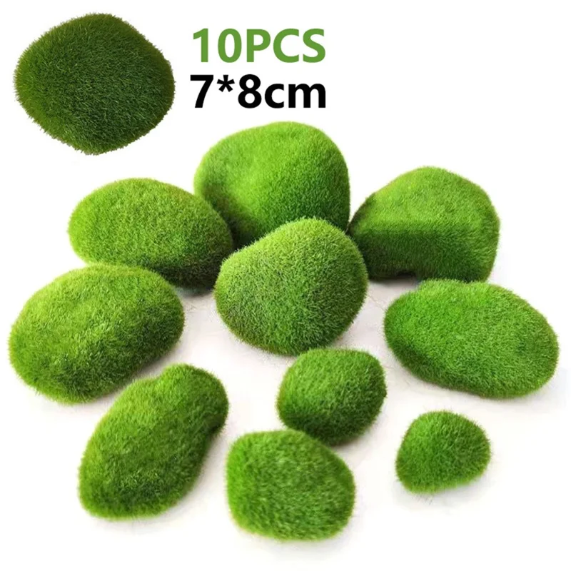 10 Unidades de Rocas de Musgo Artificiales de 7 x 8 cm, Piedras Cubiertas de Musgo Verde para Decoración de Hogar, Jardín, Paisaje y Manualidades
