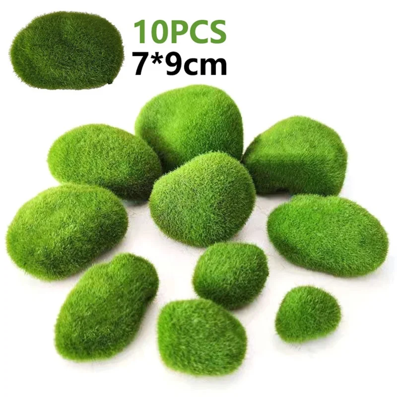 10 PZ Muschio Artificiale su Pietre 7 x 9 cm Pietre Finte Realistiche per Decorazioni, Prop Fotografici, Giardino, Contenitori di Vetro e Lavori Creativi