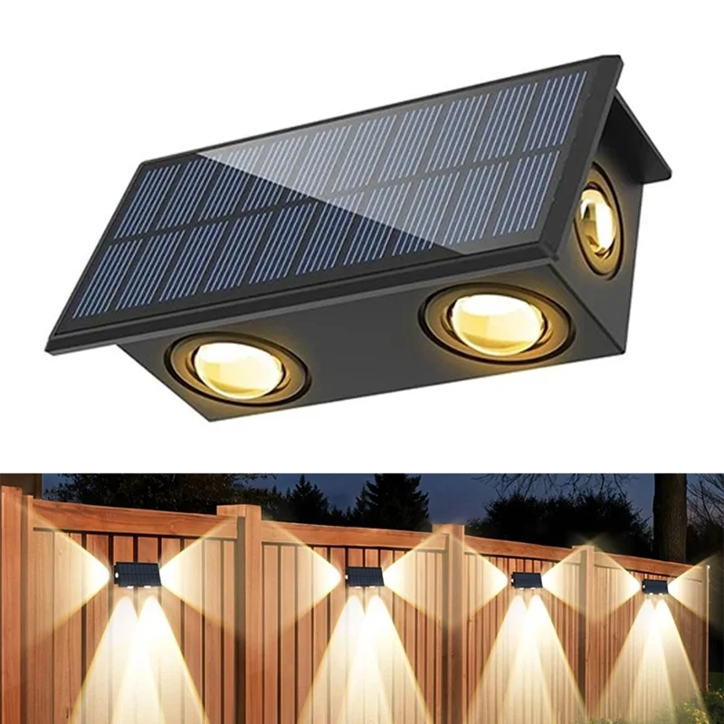 TS-G0308 1Pc 4LED Wall Washer Light Outdoor Solar Waterproof 3-Sided Ambient Lamp, Warm Light