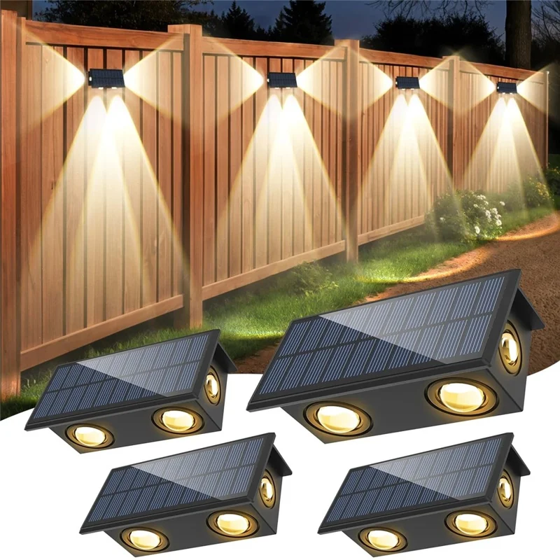 TS-G0308 1Pc 4LED Wall Washer Light Outdoor Solar Waterproof 3-Sided Ambient Lamp, Warm Light