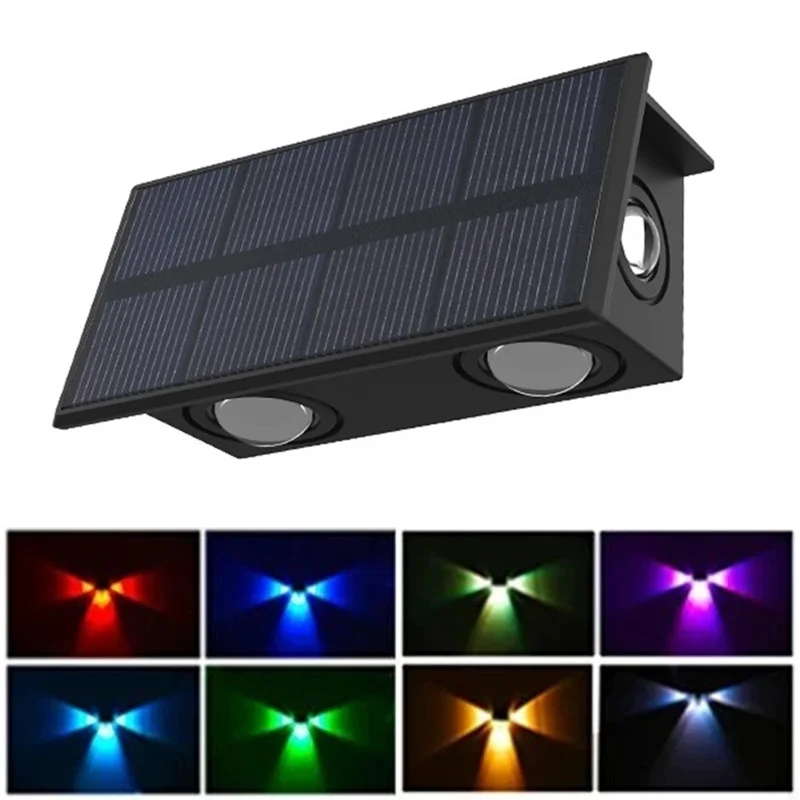 TS-G0308 1Pc 4LED Wall Washer Light Outdoor Solar Waterproof 3-Sided Ambient Lamp, RGB+Warm Light