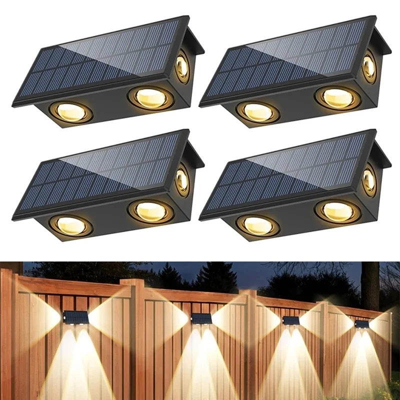 TS-G0308 4-teilige 4LED-Wandflutlicht Outdoor Solar Wasserdicht 3-seitige Ambientelampe, Warmweiß