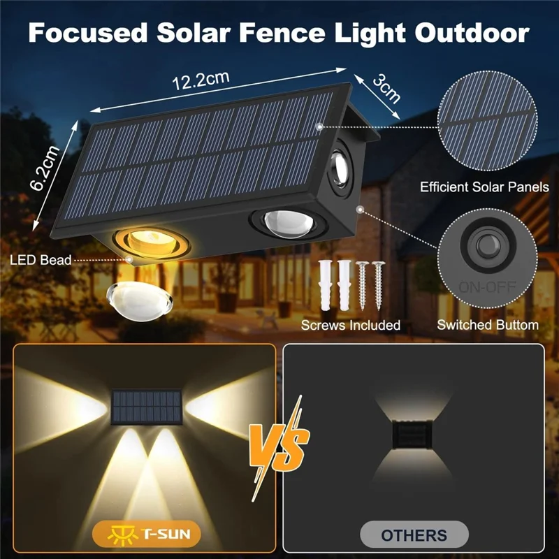 TS-G0308 4-teilige 4LED-Wandflutlicht Outdoor Solar Wasserdicht 3-seitige Ambientelampe, Warmweiß