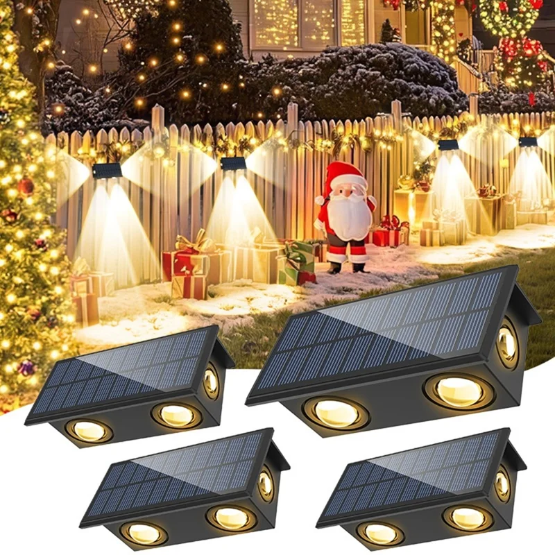 TS-G0308 4-teilige 4LED-Wandflutlicht Outdoor Solar Wasserdicht 3-seitige Ambientelampe, Warmweiß
