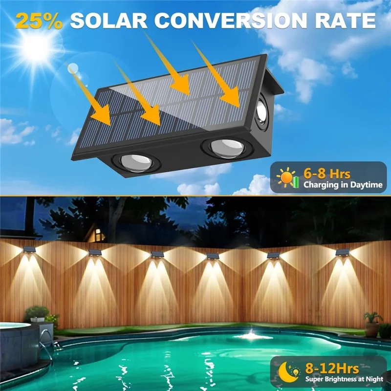 TS-G0308 4-teilige 4LED-Wandflutlicht Outdoor Solar Wasserdicht 3-seitige Ambientelampe, Warmweiß