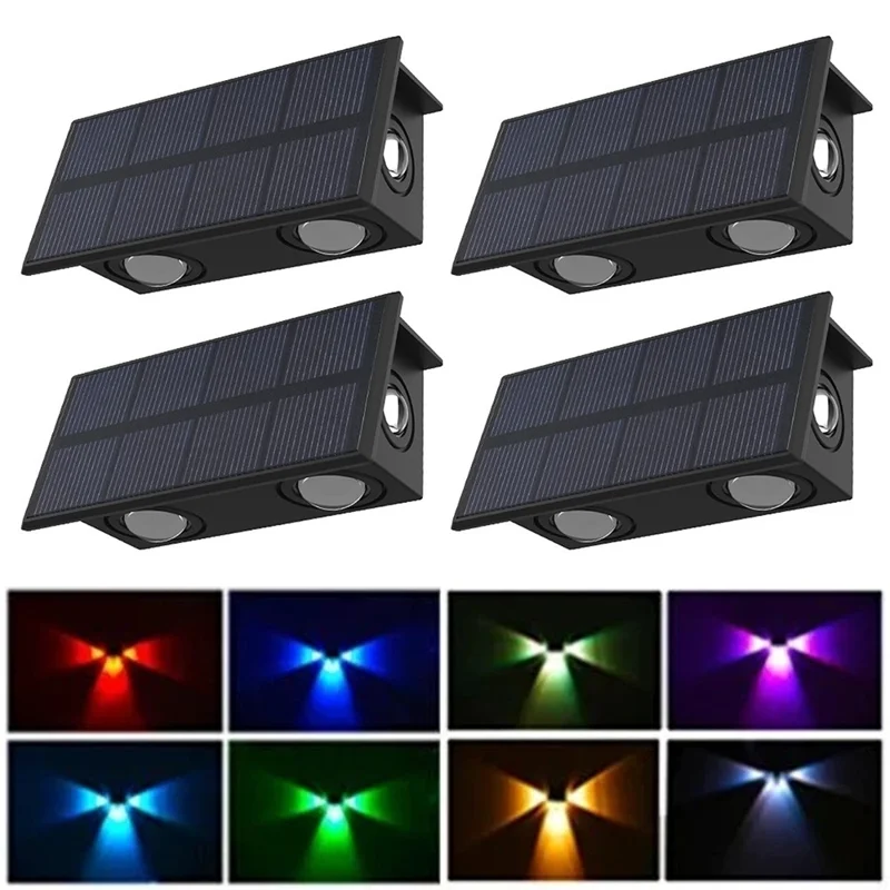 TS-G0308 4Pcs 4LED Wall Washer Light Outdoor Solar Waterproof 3-Sided Ambient Lamp, RGB+Warm Light