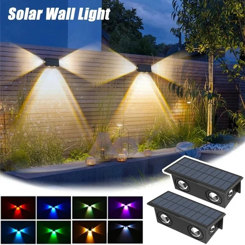 TS-G0308 4Pcs 4LED Wall Washer Light Outdoor Solar Waterproof 3-Sided Ambient Lamp, RGB+Warm Light