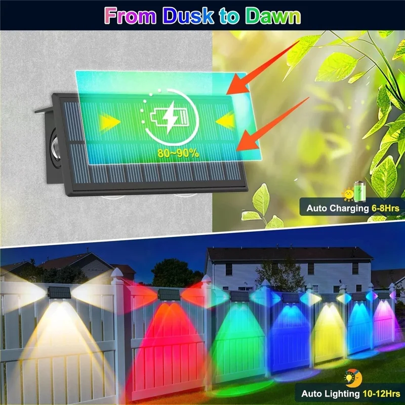 TS-G0308 4Pcs 4LED Wall Washer Light Outdoor Solar Waterproof 3-Sided Ambient Lamp, RGB+Warm Light