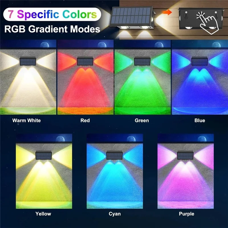 TS-G0308 4Pcs 4LED Wall Washer Light Outdoor Solar Waterproof 3-Sided Ambient Lamp, RGB+Warm Light