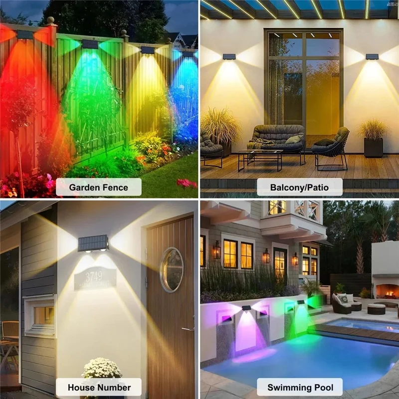 TS-G0308 4Pcs 4LED Wall Washer Light Outdoor Solar Waterproof 3-Sided Ambient Lamp, RGB+Warm Light