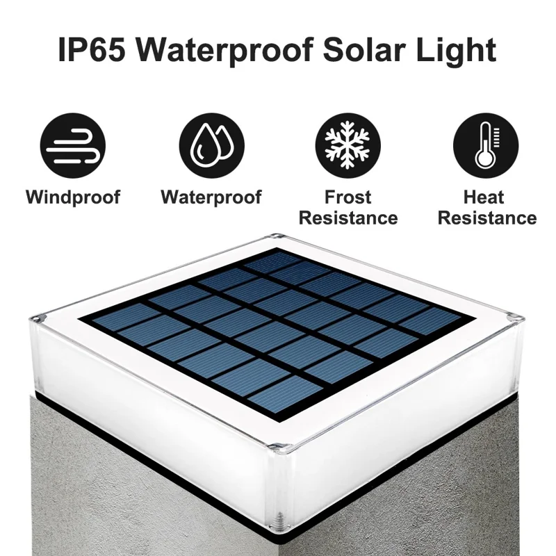 TS-GL0406 Solarlampe für Zaunpfosten mit 3 Farbtemperaturen, wasserdicht, quadratisch, für den Außenbereich