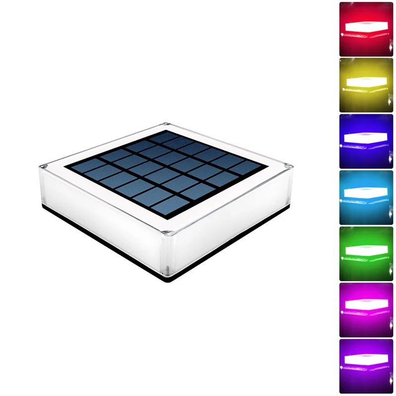 TS-GL0406 RGB Color Change + Fixed Color Solar Powered Square Post Cap Light for Outdoor Fence Garden