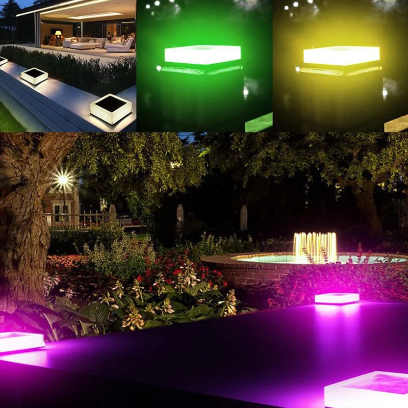 TS-GL0406 RGB Color Change + Fixed Color Solar Powered Square Post Cap Light for Outdoor Fence Garden