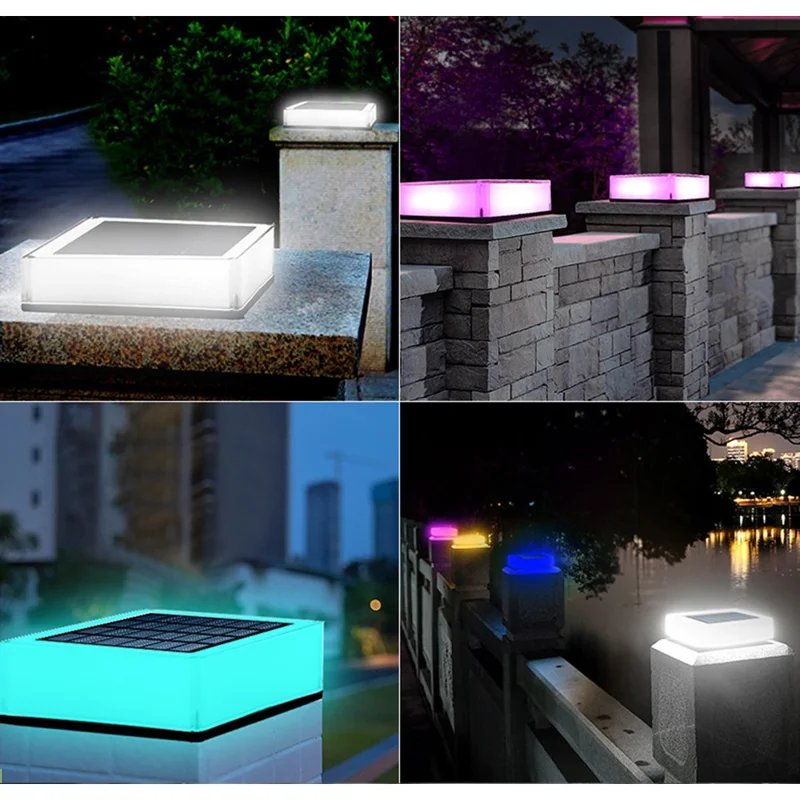 TS-GL0406 RGB Color Change + Fixed Color Solar Powered Square Post Cap Light for Outdoor Fence Garden