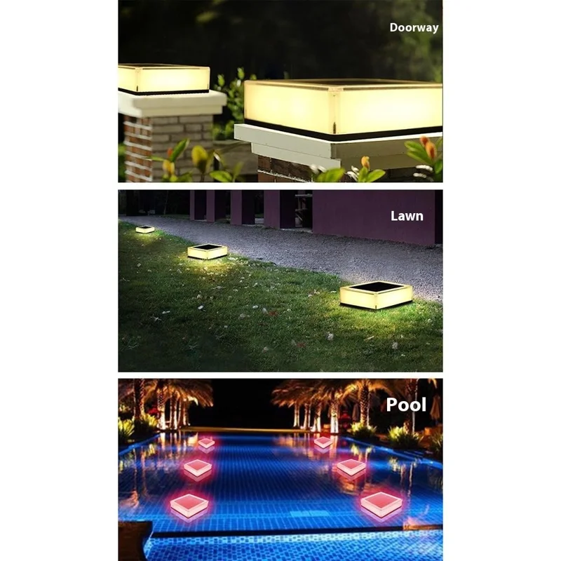 TS-GL0406 RGB Color Change + Fixed Color Solar Powered Square Post Cap Light for Outdoor Fence Garden