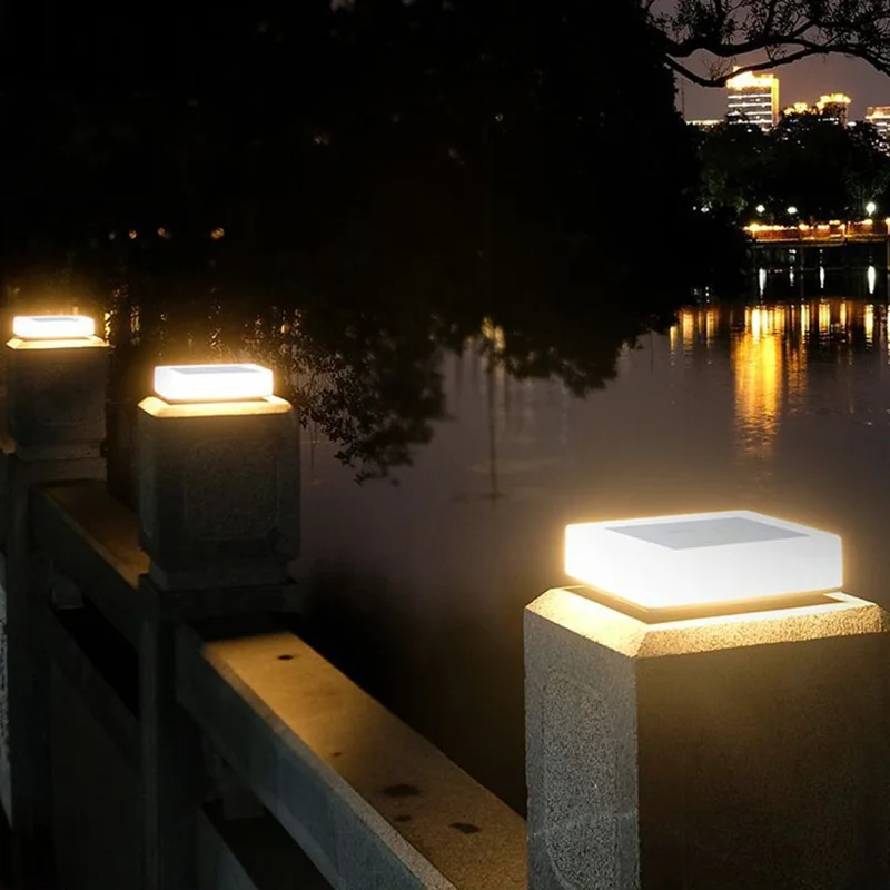 TS-GL0406 RGB Color Change + Fixed Color Solar Powered Square Post Cap Light for Outdoor Fence Garden