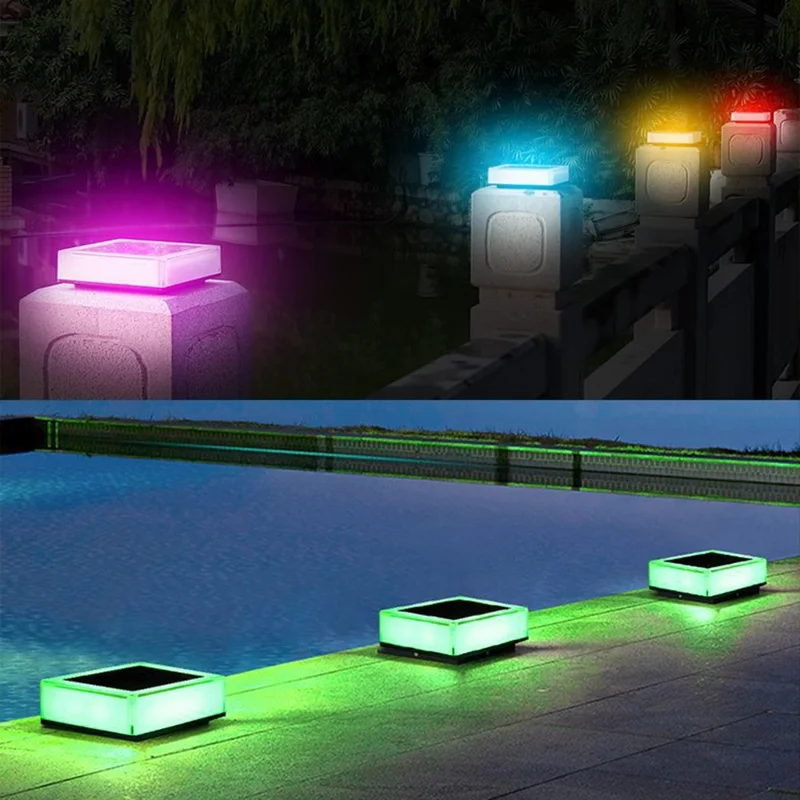 TS-GL0406 RGB Color Change + Fixed Color Solar Powered Square Post Cap Light for Outdoor Fence Garden
